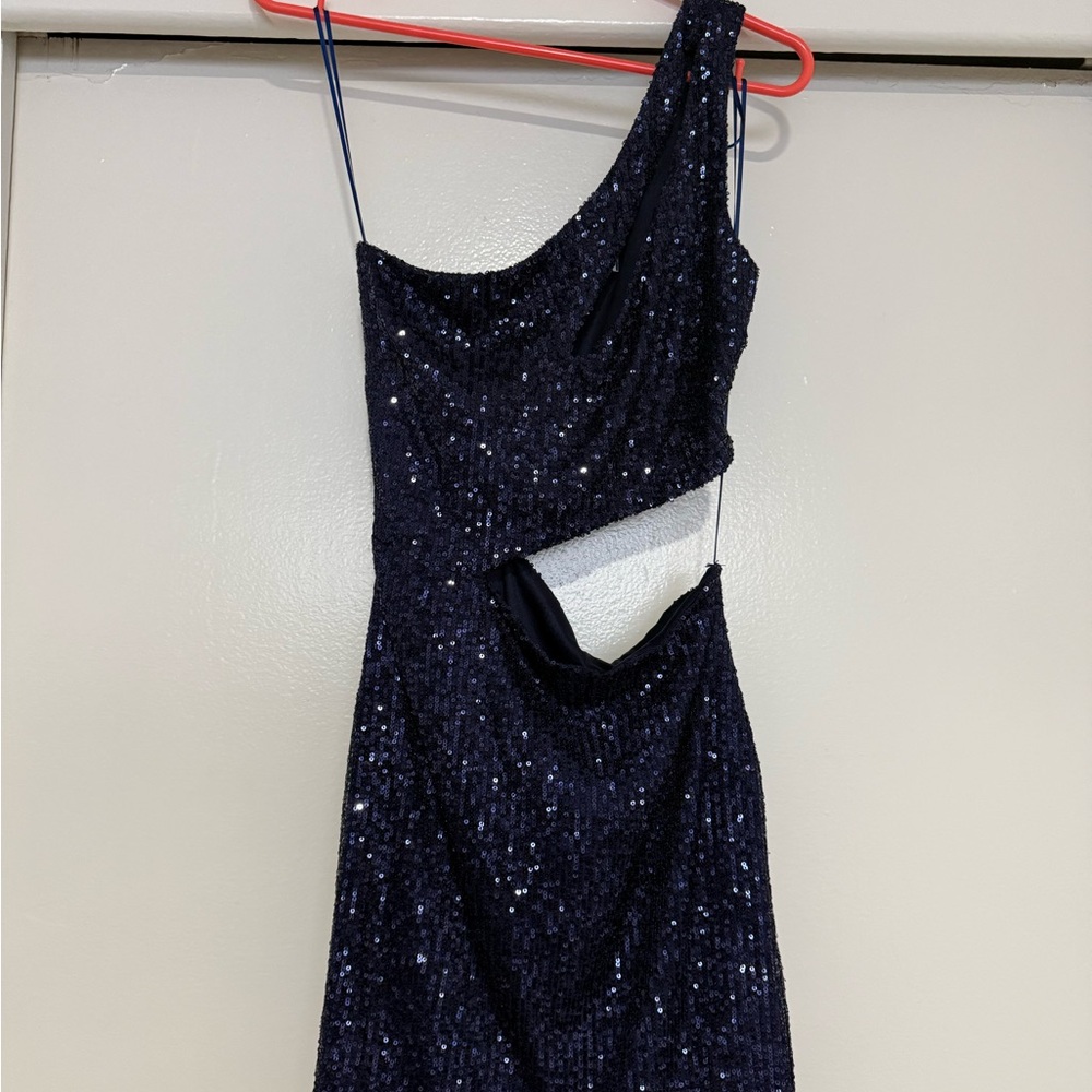 Windsor One-Shoulder Navy Sequin Cutout Dress